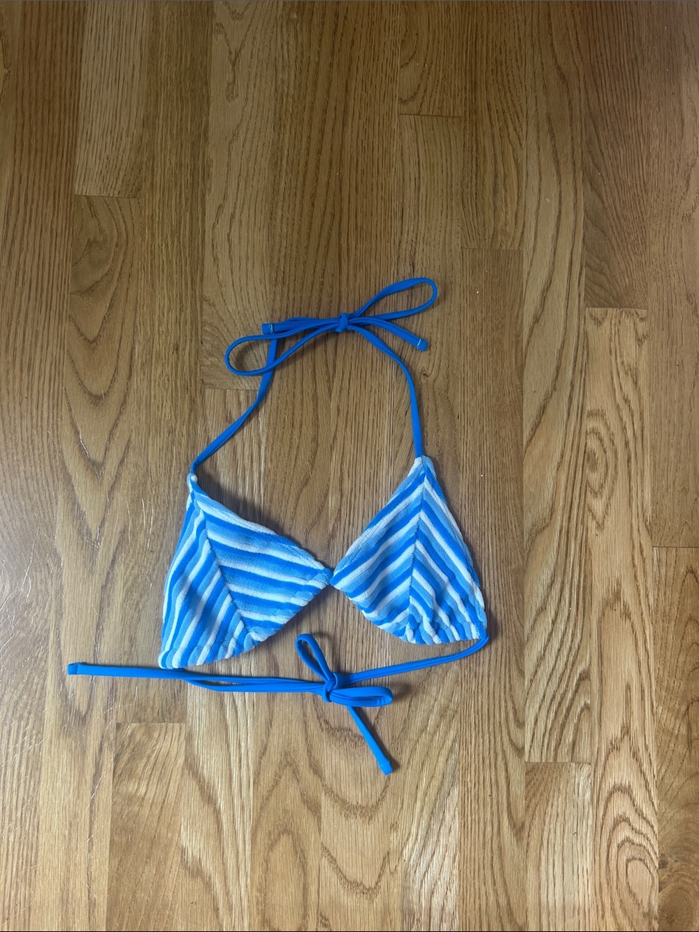 SHEIN Blue and White Striped Triangle Bikini Top